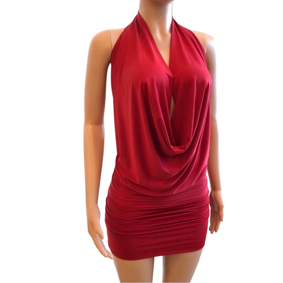 SXYfitness Dresses & Skirts - Red Drape Backless Halter Dress